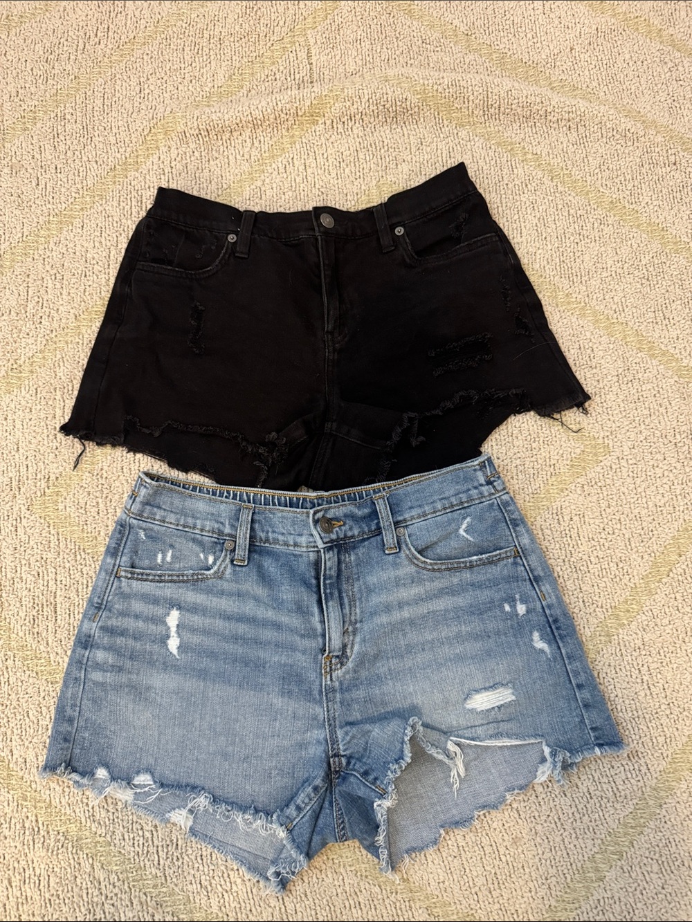 aerie Bundle Sz small Distressed Denim relaxed waist Shorts - Black & Light Blue